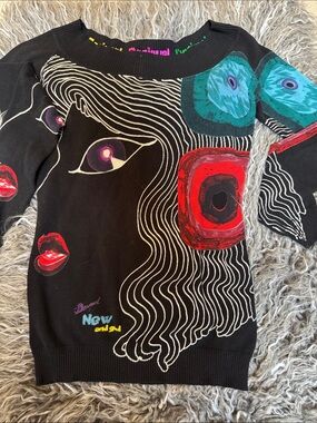 Desigual Black Graphic Women’s Sweater with Multicolor Art
